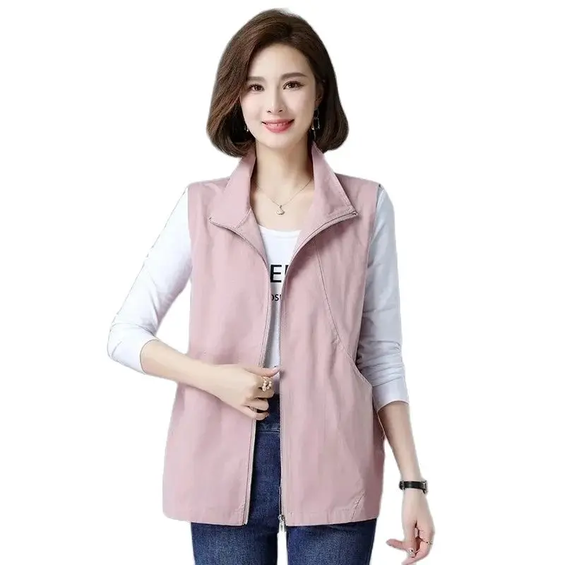 

2023 New Middle-Aged Mothers Women Vest Spring Autumn Loose Casual Sleeveless Zipper Waistcoat Jackets Female Short Ladies Top