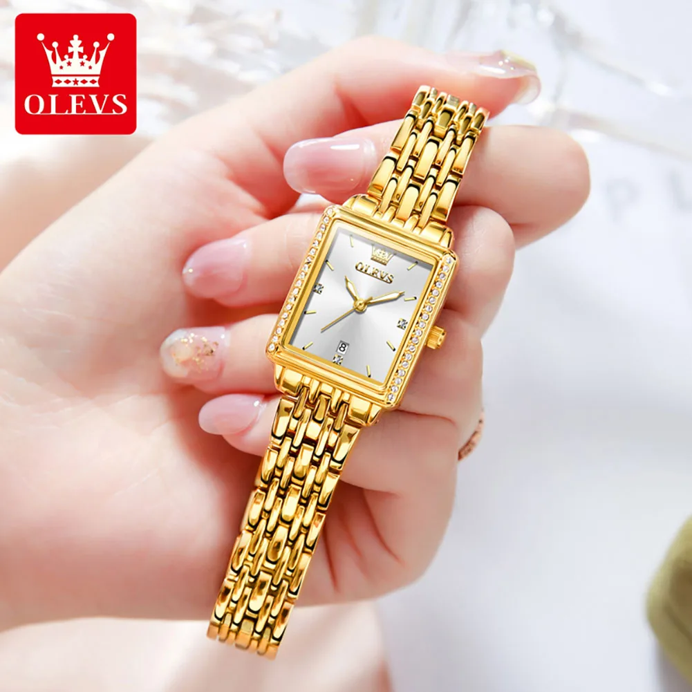 OLEVS Exquisite Square Quartz Watch for Women Luxury Elegant 3Bar Waterproof Luminous Ladies Dress Wristwatches Auto Date Clock