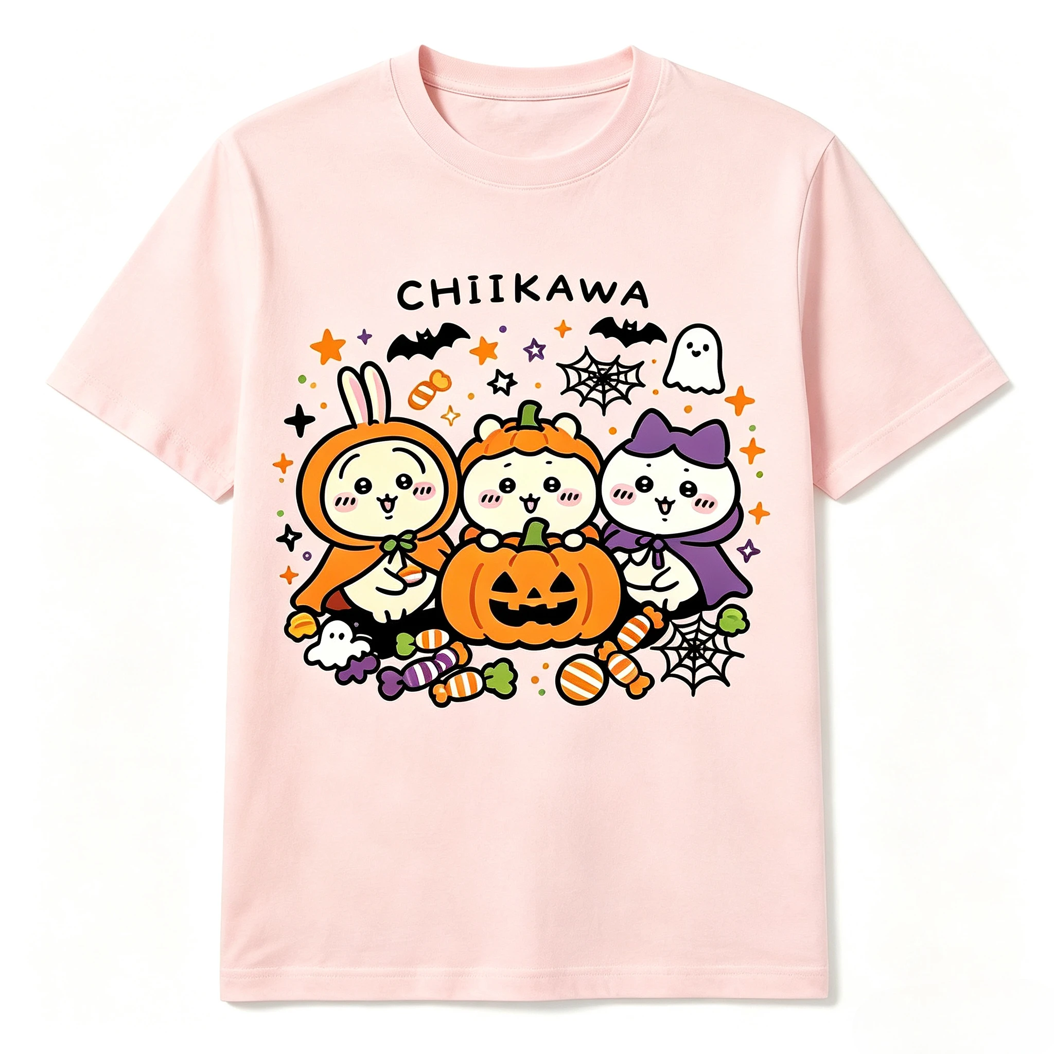 Chiikawa Halloween Pumpkin Witch Graphic T‑Shirt Short‑Sleeve Casual Top For Spooky Season Anime Fan Holiday Party Daily Wear