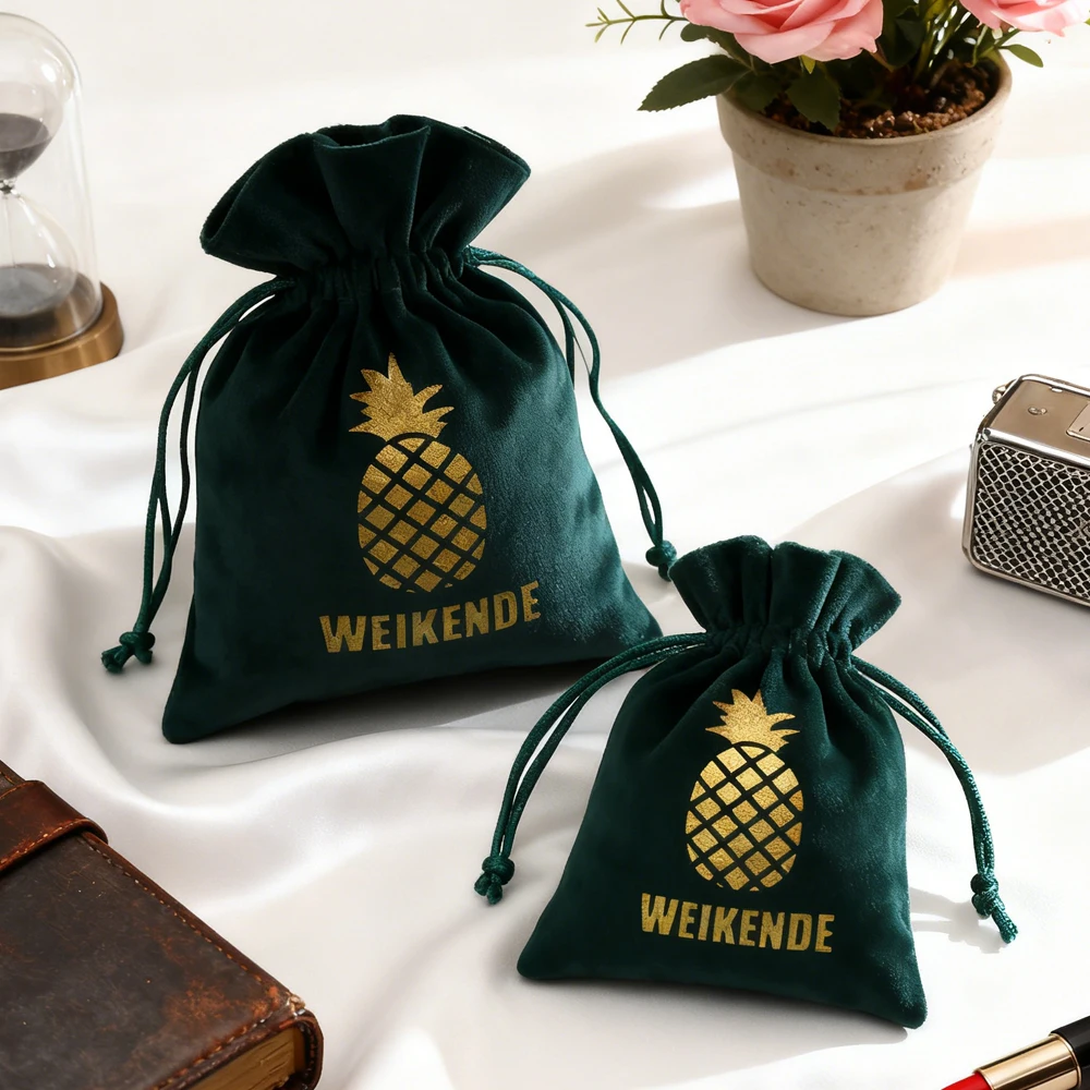 

100 шт. роскошные темно-зеленые фланелевые сумки на заказ, косметические украшения на шнурке, свечи, конфеты, подарок, мешок для пыли, упаковка с логотипом