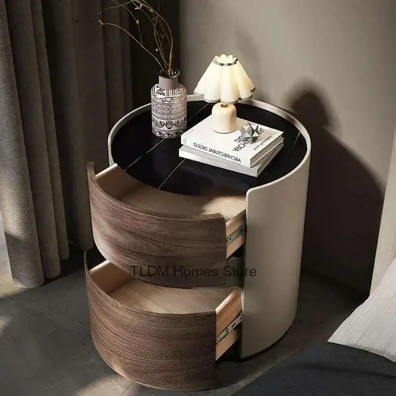 

Light Luxury Designer Round Bedside Tables High-end Solid Wood Bedroom Nightstand Modern Living Room Coffee Table Home Furniture