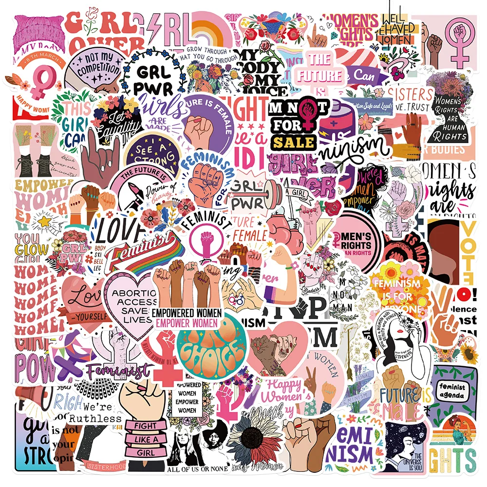 50/100pcs Feminist Stickers Girly Girl Power Indie Mirror Stickers Women Awareness Girl Sticker for Laptop Skateboard Luggage