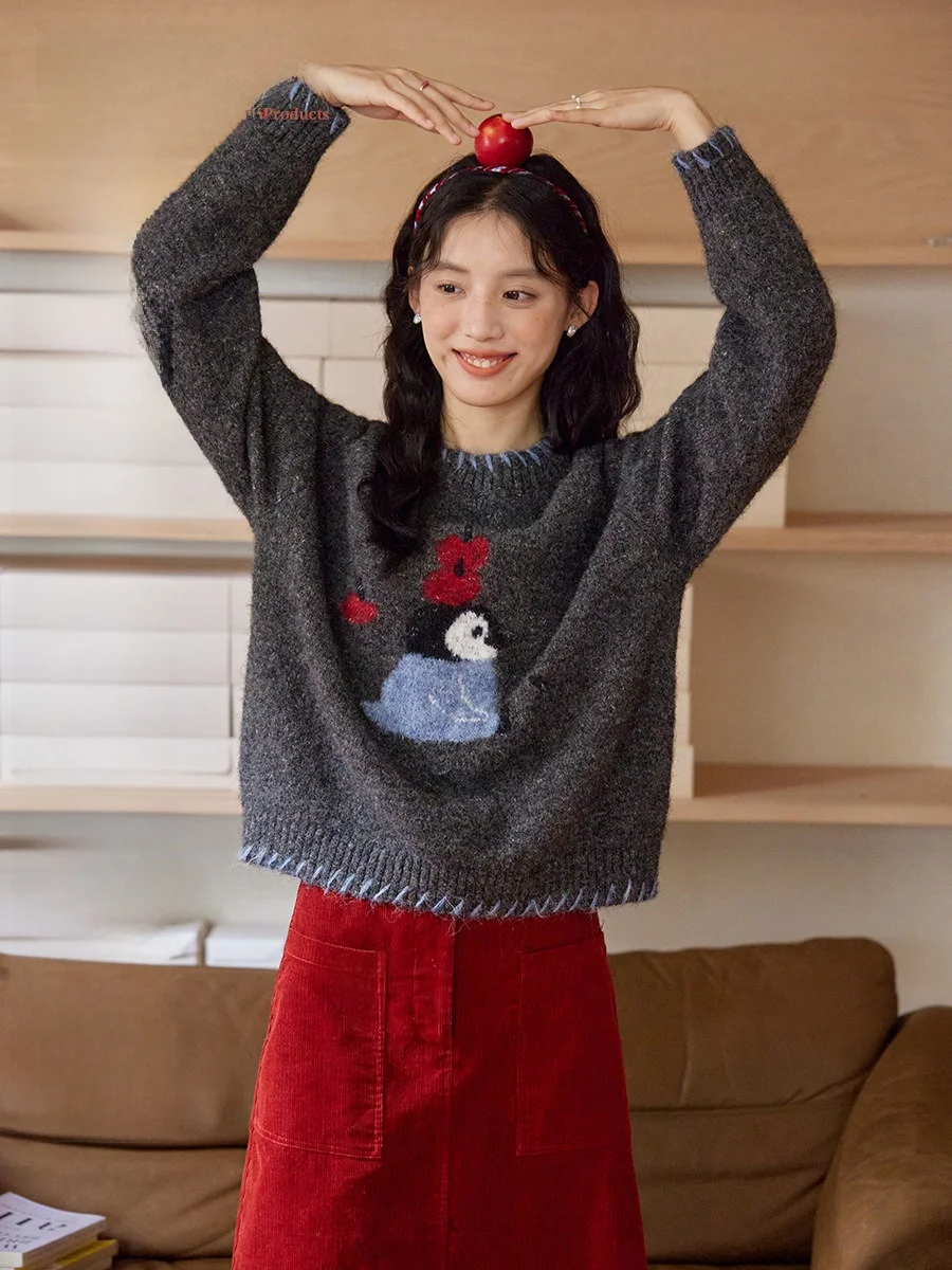 

Новинка: Женский вязаный свитер из утолщенной шерстяной смеси с вышивкой пингвинов, в винтажном стиле, для зимы