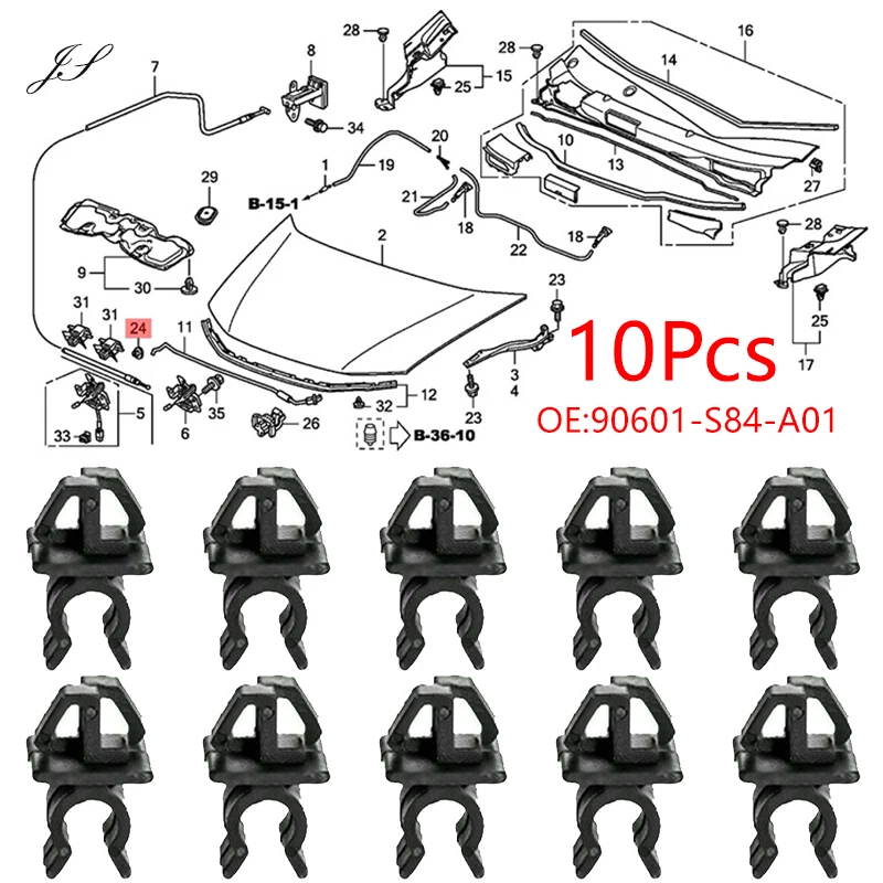 

10PCS/set Hood Rod Holder Opener Stay Grommet Clips For Mazda 30 CX4 CX5 90602-S84-A01 For Honda Accord Odyssey Pilot Fit RB1