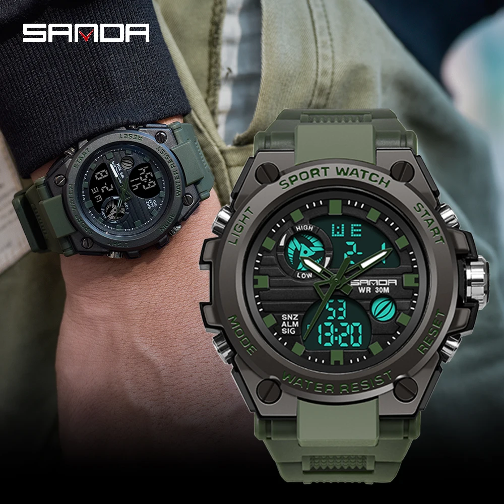 SANDA 739 G Style Double Display Men Watch Military Sports Watches Date Digital Waterproof Electronic Wristwatch reloj hombre