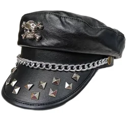 Young Fashion Wild Hat Punk Rock and Roll Beret Leather Skull  Casual Short Brim Hat