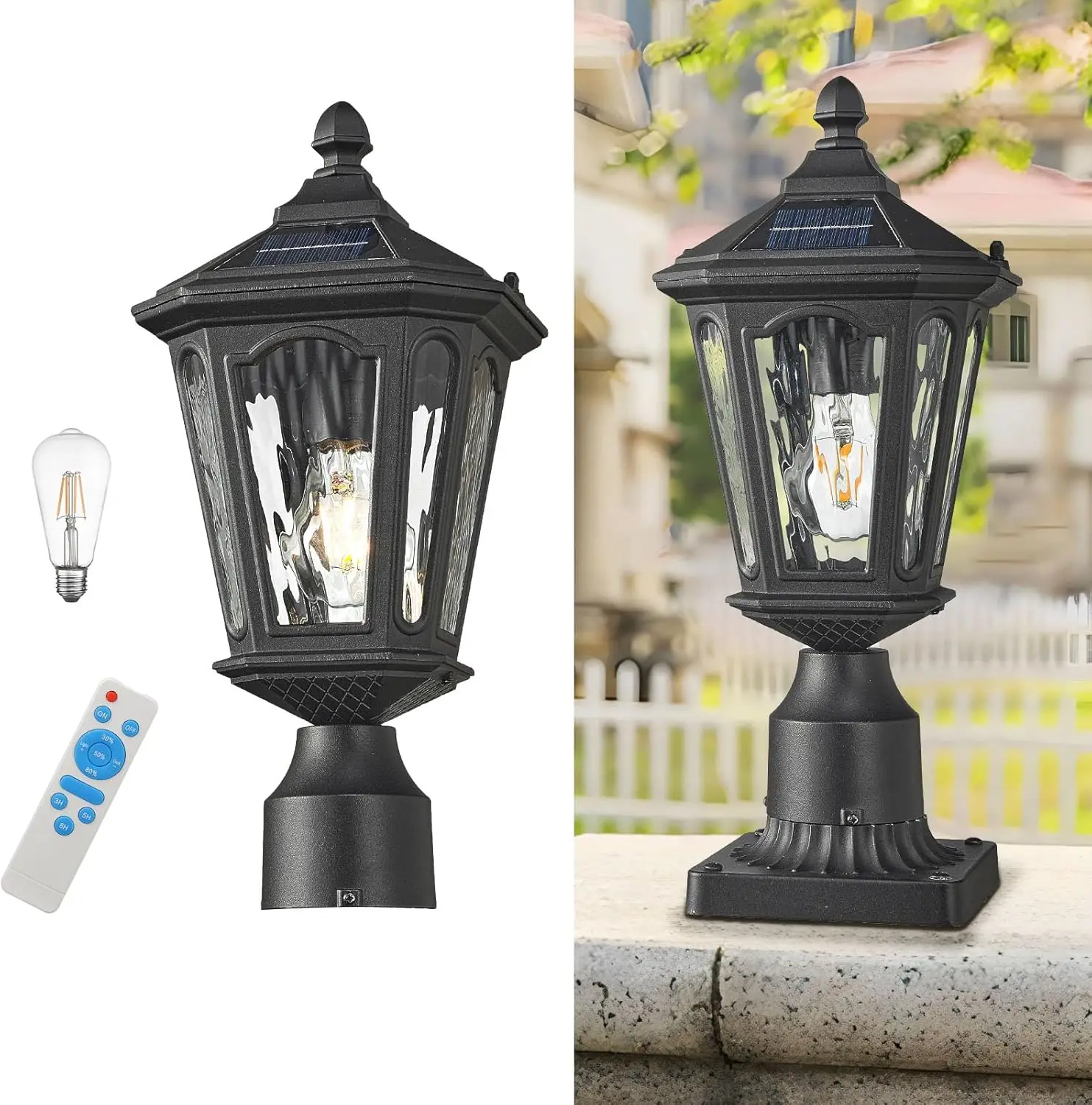 LED 태양광 포스트 라이트, 방수, 황혼에서 새벽까지, 3가지 모드, 리모컨, 야외 파티오 정원 통로