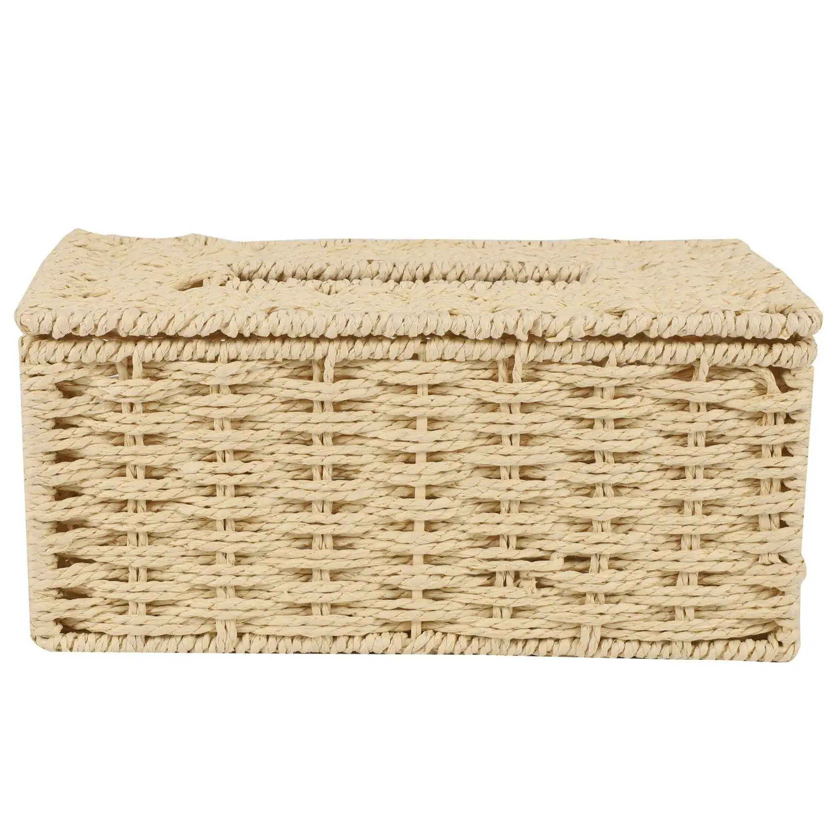 Rattan Tissue Box, Vintage Napkin Holder, Case Clutter Storage Container Cover, Living Room Desk Decoration (Beige)