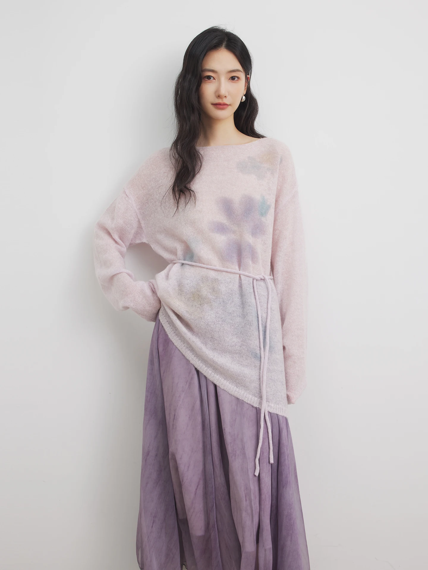 

Annata Soft Knitted Woolen Sweater Women's Loose Long Sve One-oulder Floral adient Color Sweater Autumn Winter Top