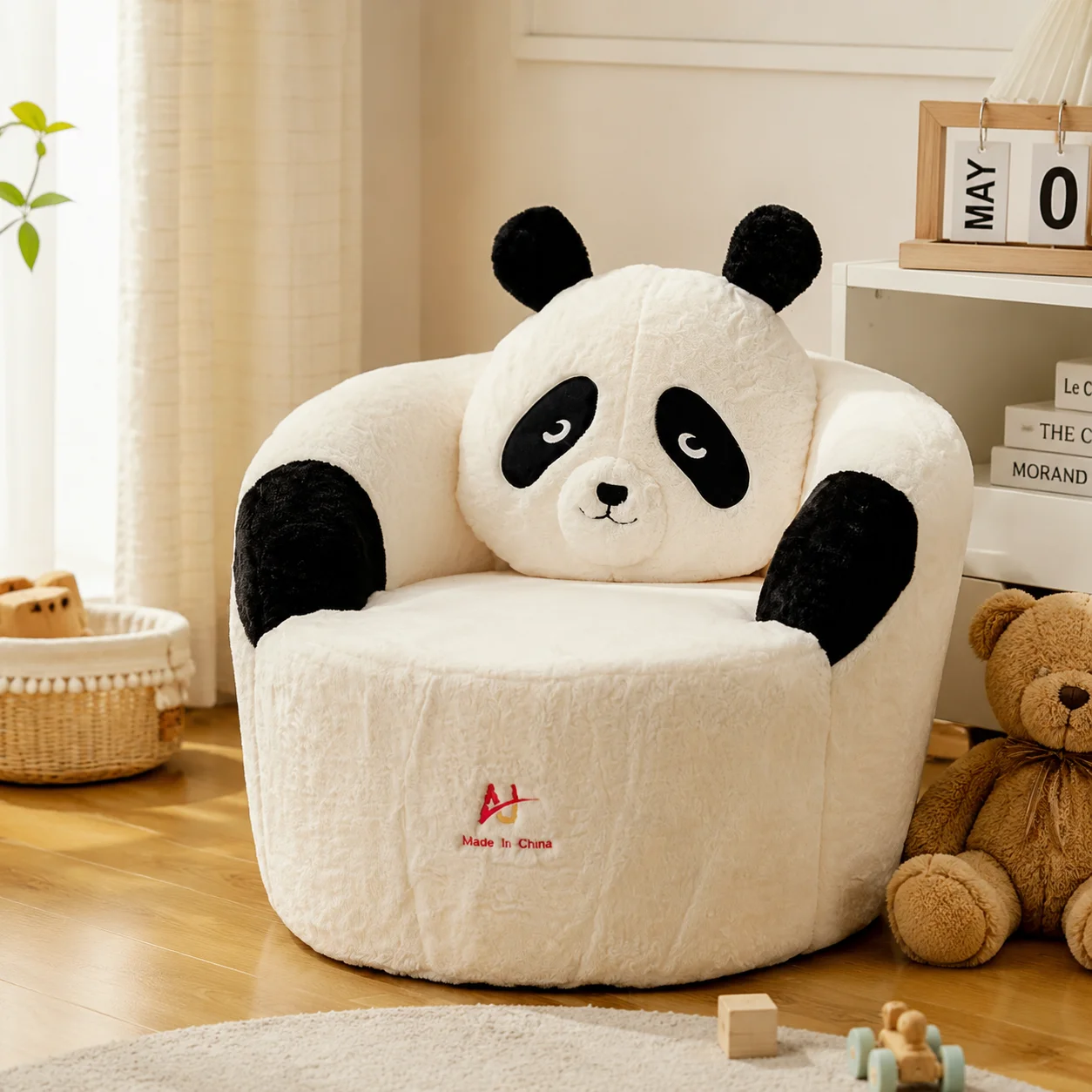 Giant Panda Shaped Bean Bag Sofa, Cute Plush Lazy Floor Chair for Living Room, Altay Velvet Fabric, High-Density Rebound Sponge, Detachable Cover, 90x100x70cm