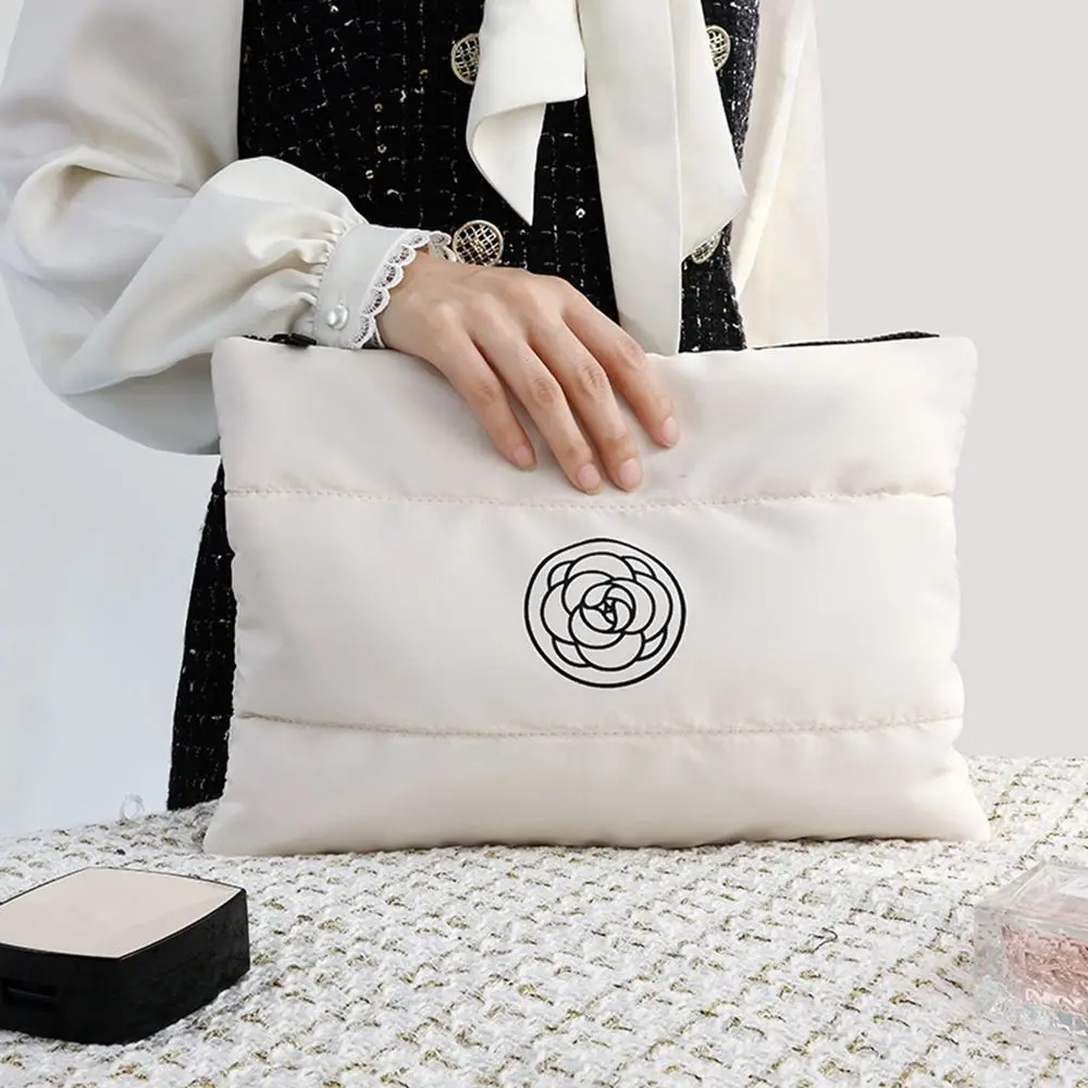New Cotton Floral Portable Makeup Bag Quilted Solid Color Cosmetic Storage Bag Large capacity Travel Toiletry Bag