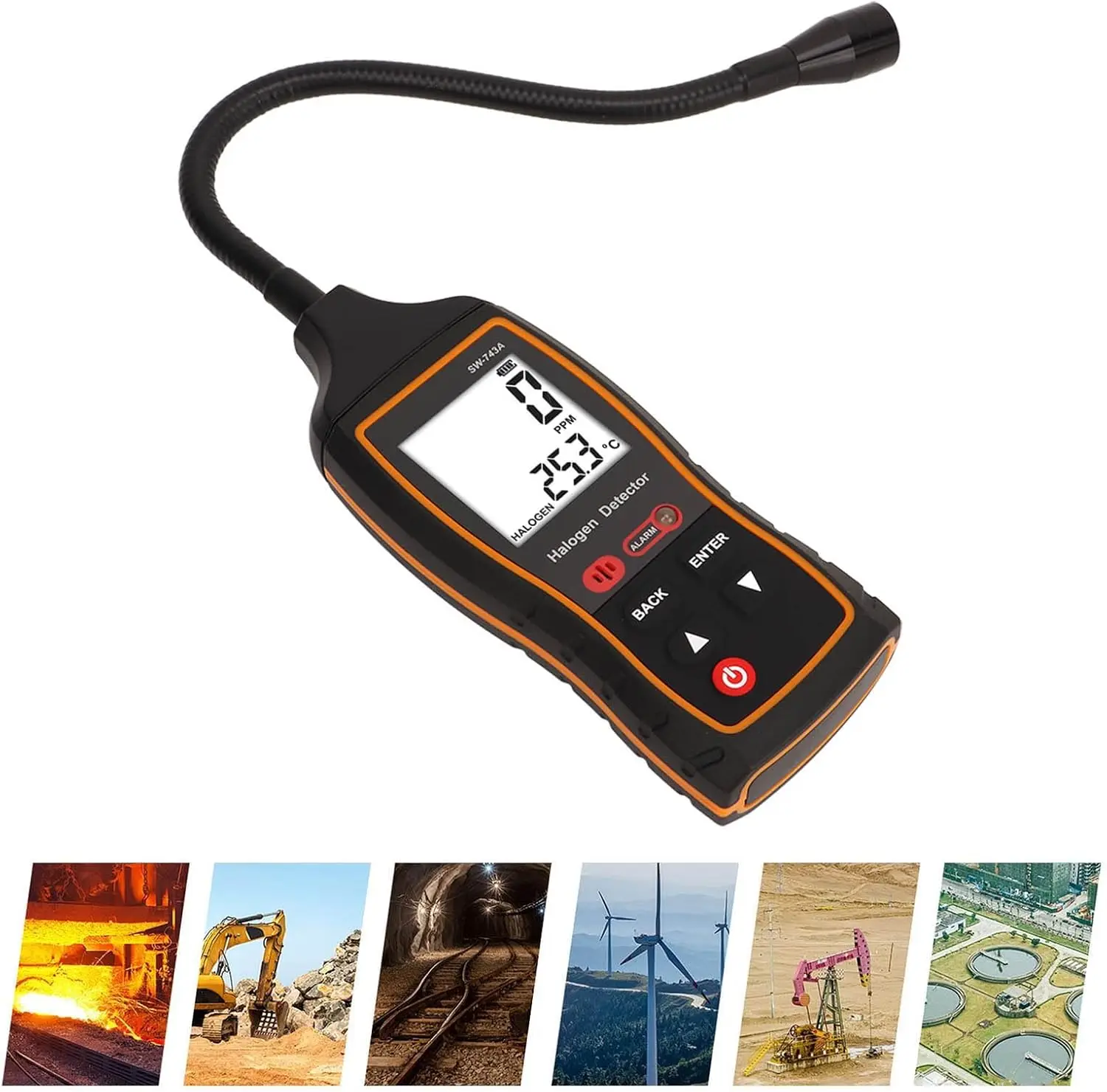 

High-Performance Halogen Gas Detector SW-743A，0-1000 PPM with Sound, Light & Vibration Alarm for Refrigerant Leak Testing