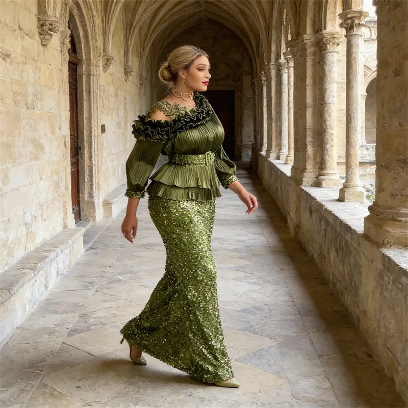 

Африканские вечерние платья для женщин: плиссированное макси-платье из анкары с пайетками, элегантное турецкое мусульманское свадебное вечернее платье-роба