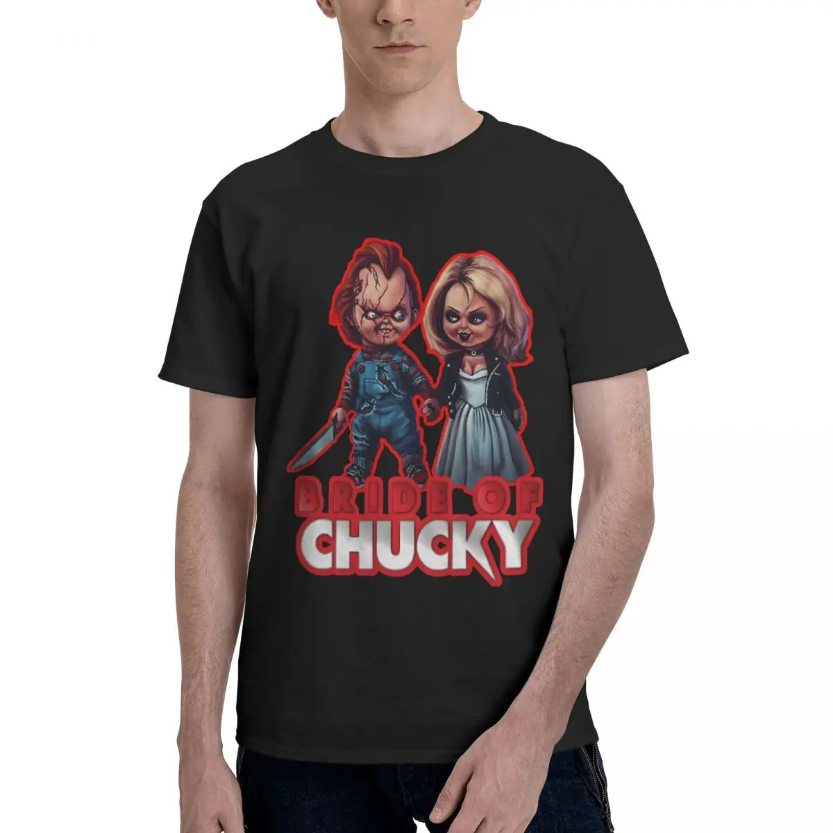 Summer Men's T-shirt And Tiffany S Black O-Neck Pure Cotton Bride Of Chucky Short Sleeve Man Tee Shirt Gift