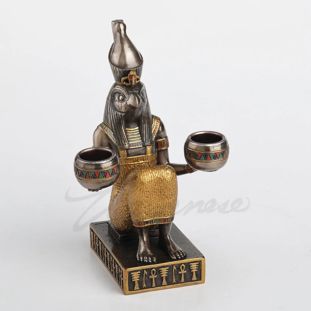 Ancient Egyptian Horus Bird God Figurine Resin Statue Double Candle Holder Vintage Egypt Sculpture Home Desktop Decor Ornament