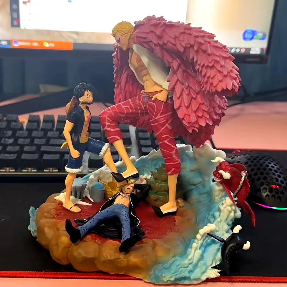 One Piece 28cm Anime Figures Aw Luffy Vs Doflamingo Little Tangde Island Gk Figures Of Famous Scenes Model Ornaments Decor Gift