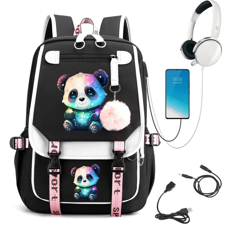 Primary secondary school backpack coloful panda anime school bags USB charging bagpack teenager girls back pack kawaii bookbag