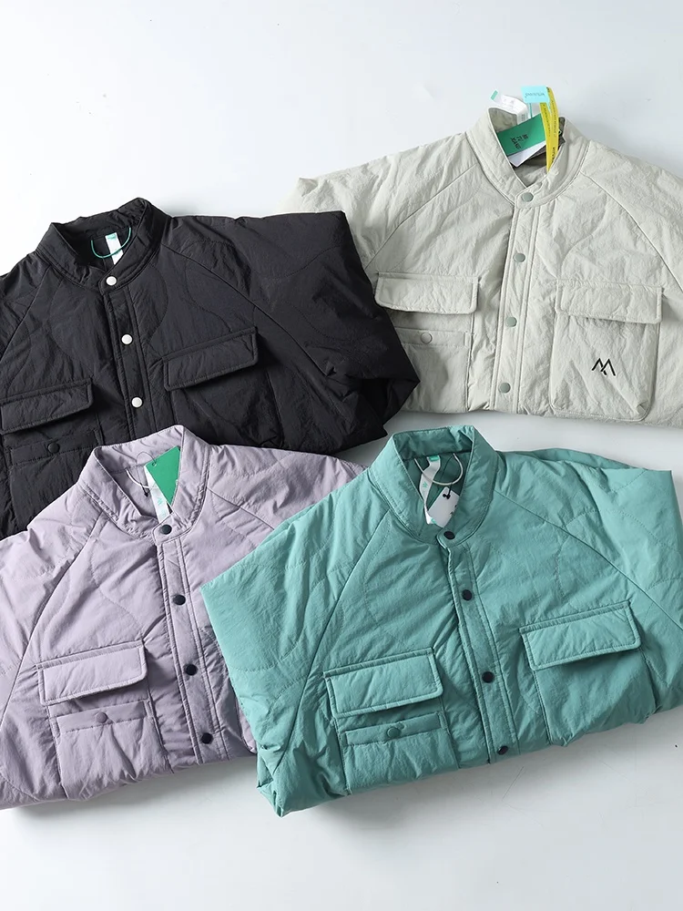 

Thiened Cotton Jaet Stand Collar Outdoor Winter Coat for Couples Youth Faion Warm Long Sve Stand Fit Button Closure