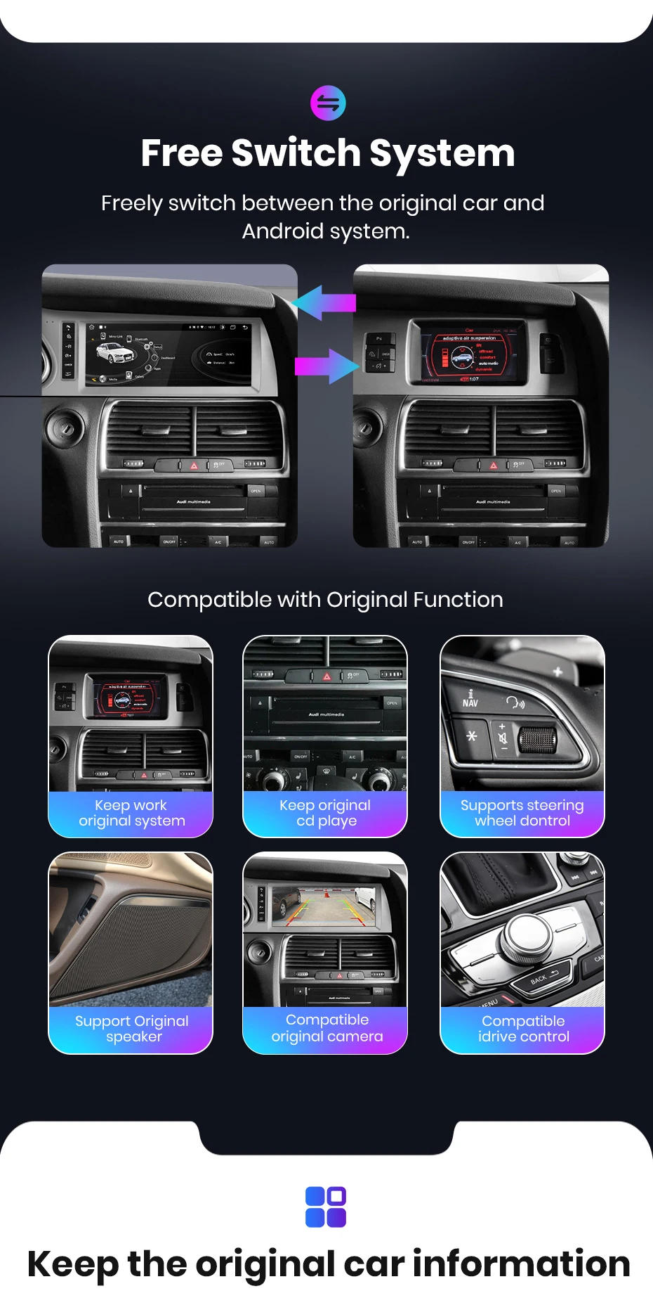 Junsun Kabelloses CarPlay und Android Auto Autoradio für Audi Q7 4L 2005-2015 MMI 2G 3G Intelligentes System Stereo 4G GPS-Navigation Multimedia-Player Touchscreen – Detail 6