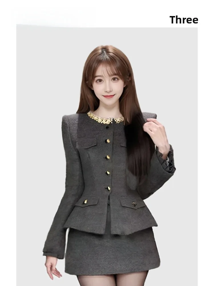 

HEZA Fro Coat And Skirt Set for plus Size Women Autumn Winter Faion Slim Fit Korean Sle Long Sve round Ne Outfit