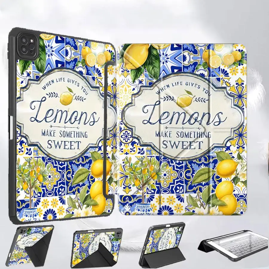 

Чехол-подставка с лимонным узором для планшетов iPad Mini 6, 7, Pro 2025, Air 4, 5, M3, M2, M4, 11 дюймов, Pro 11-го, 10-го, 9-го, 8-го, 7-го поколений, 12.9 дюймов