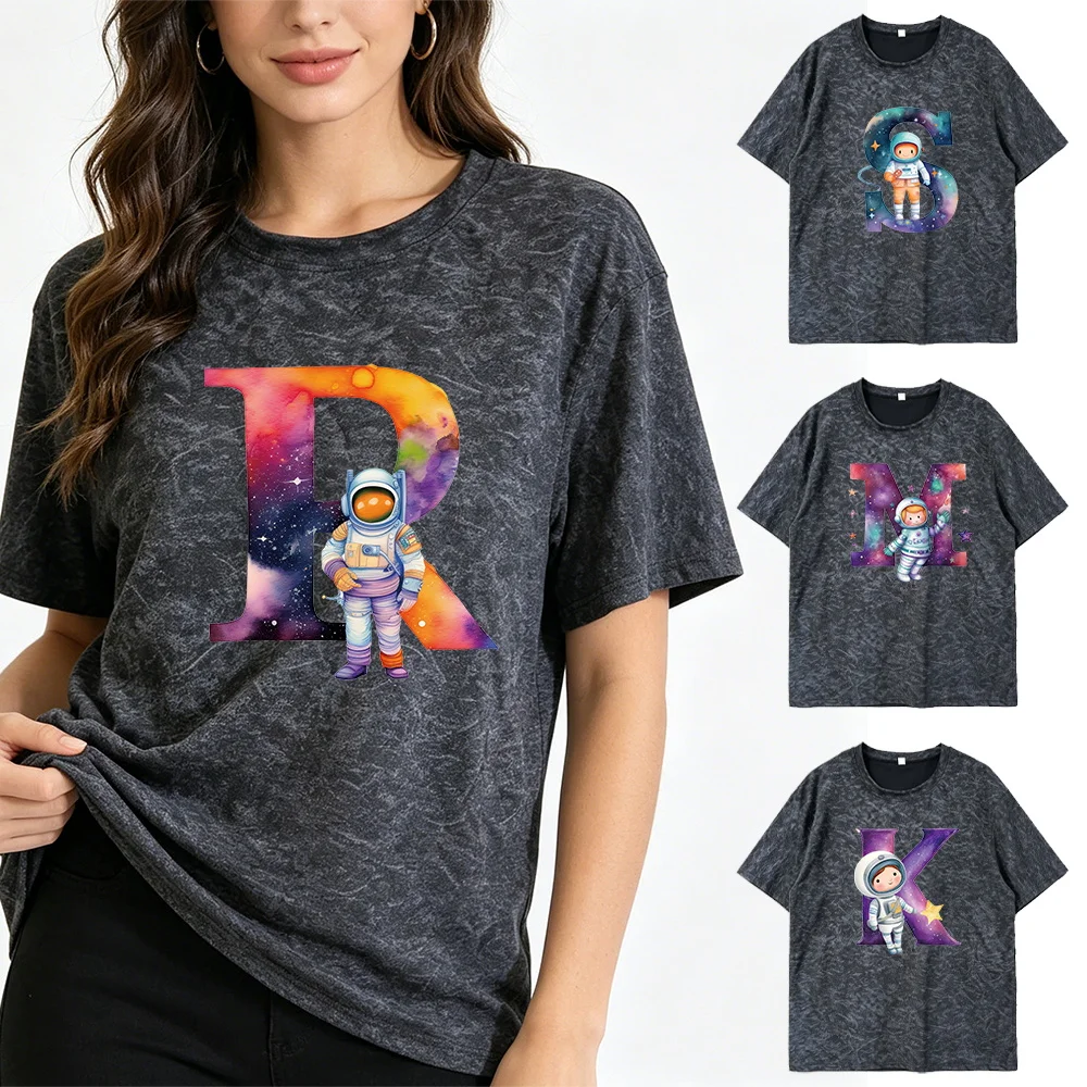 T-shirt Tops Women Summer Round Neck Short Sleeve Gray texture pattern Comfortable Streetwear Clothing Tees Initials pattern
