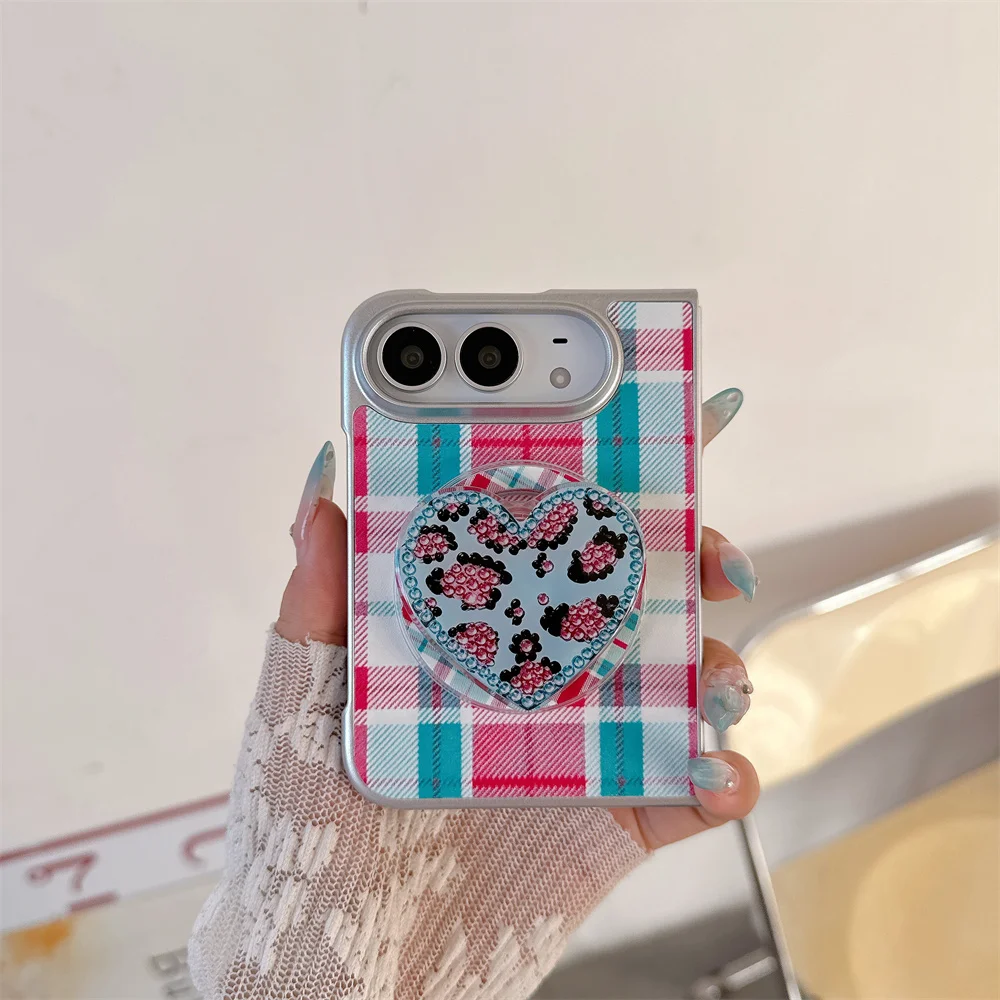 Korea Cute Color Plaid Leopard Magnetic stand Phone Case For iPhone Duo Sweet Aesthetic Hard Protective Phone Cover ForMagsafe
