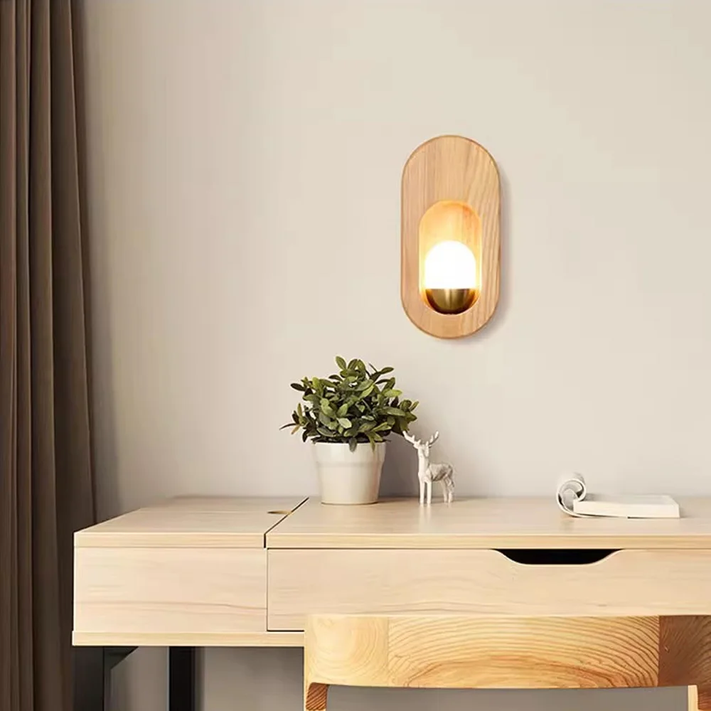 Applique Murale LED en Bois Massif au Design Scandinave Moderne et Simple, Luminaire Décoratif d'Nik, Idéal pour une Chambre à Coucher, un Hôtel ou un Allée