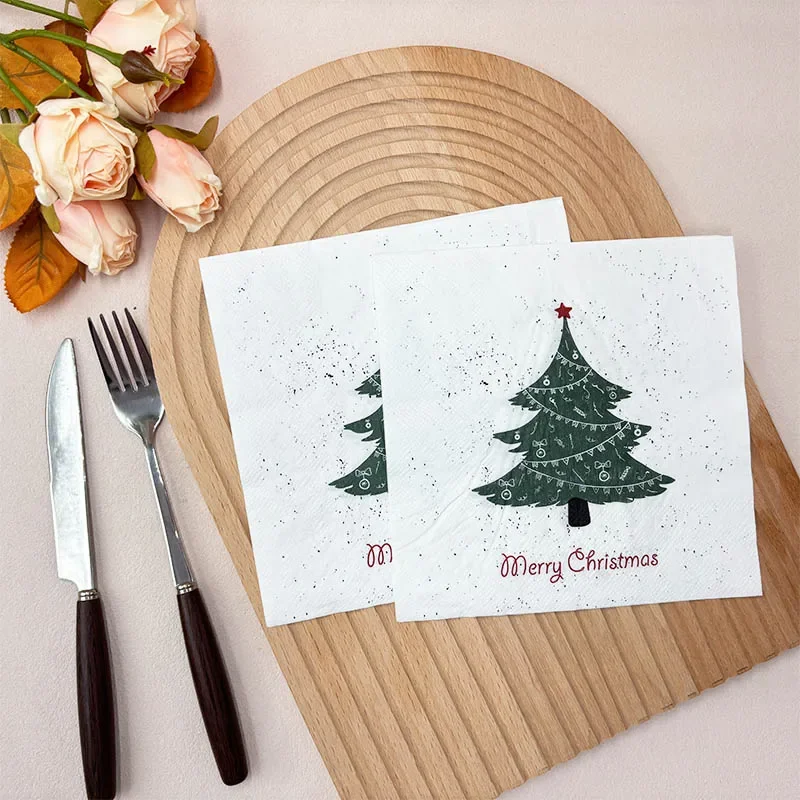 20 قطعة 33 سنتيمتر 2 طبقة جديد عيد الميلاد عنصر المناديل شجرة عيد الميلاد الأبيض ورق للاستعمال مرة واحدة وجبة حصيرة DIY Decoupage ورقة