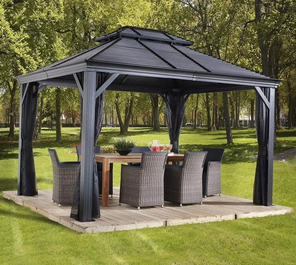 

Outdoor 12' x 16' Mykonos Double Roof Hardtop Gazebo Outdoor Sun Shelter