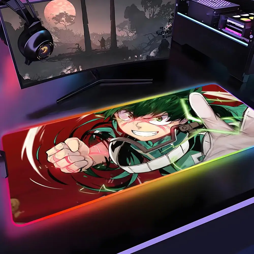 My Hero Academia deku Mouse Pad Gamer Rgb Desk Mat Back Light Led Mousepad Setup Gaming Accessories Deskmat Big Mousepad