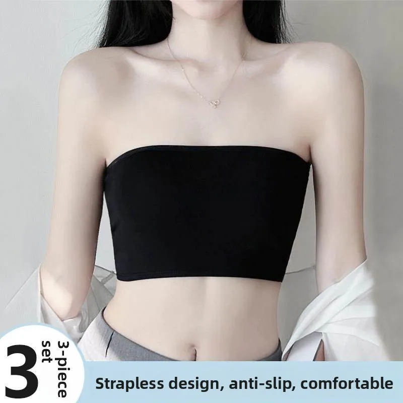 Non-Slip Modal One-Piece Strapless Women's Underwear Black Summer Comfortable Breathable Hygienic Printed Home Clothes