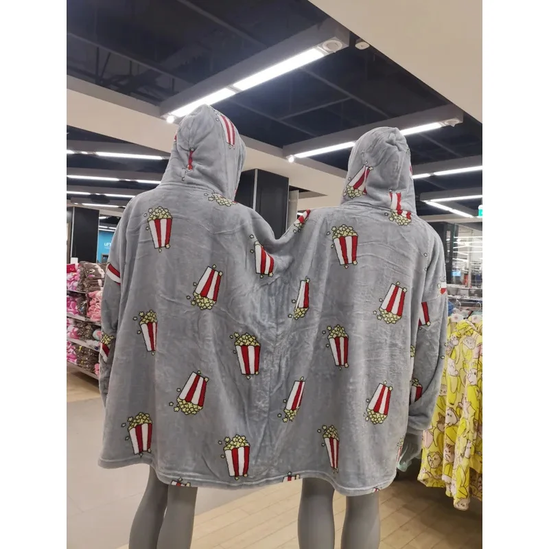 

CyNew Lovers двойной снудди попкорн пара пижам осень зима плюшевое одеяло с капюшоном один размер для взрослых