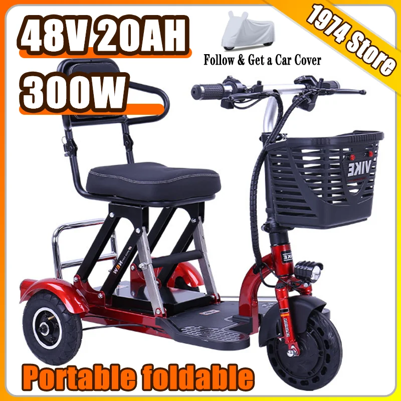 

Adult 8 Inches Fold Elderly Flowing Leisure Electric Tricycle Comfortable Seat Mobility Scooter Portable Disable Lithium Battery