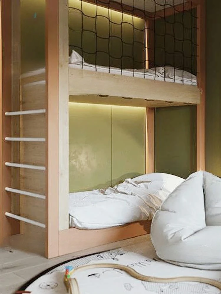 Camas superiores e inferiores simples y modernas, literas, malla de cuerda de escalera be ds