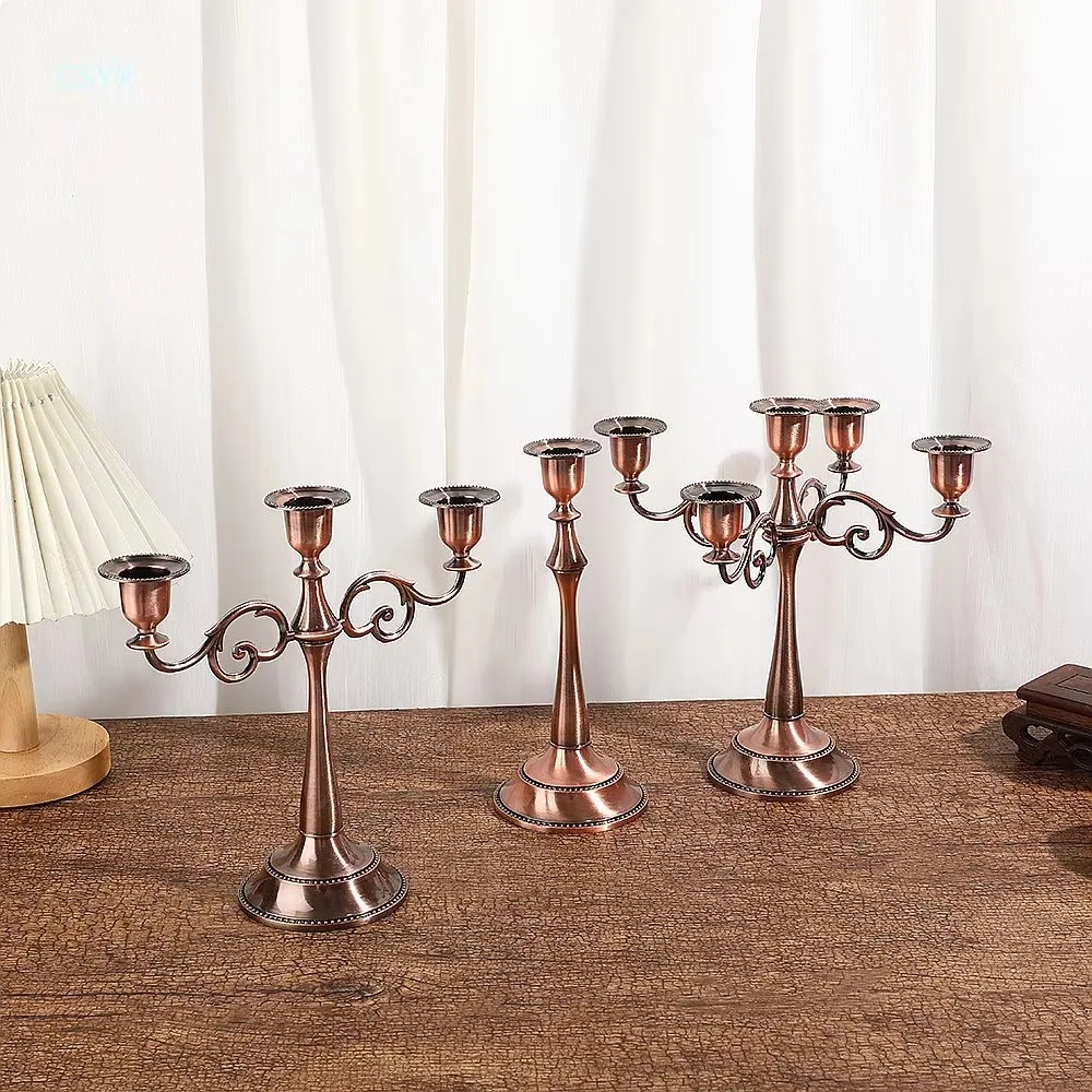 Vintage European Wedding Brass Candle Holder Retro Bar Table Metal Romantic Decoration Simple Multi-Specification Candle Stand