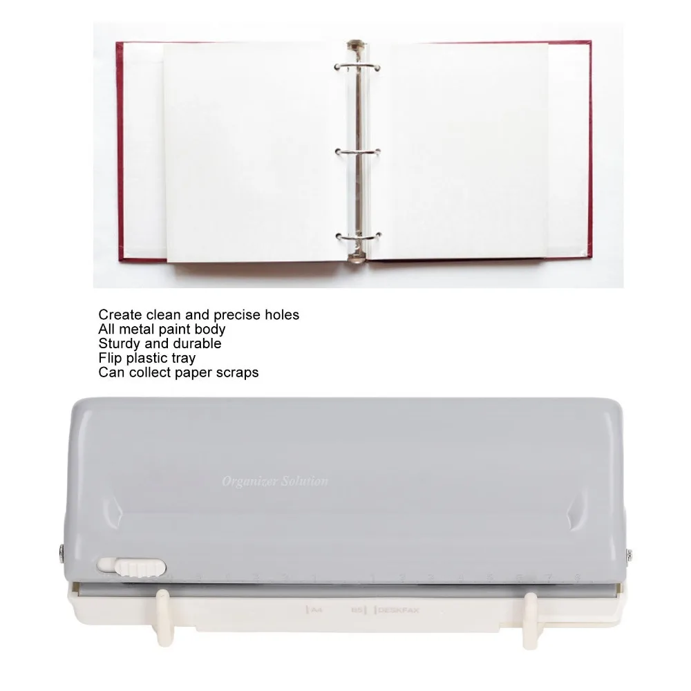ABS 6 Hole Paper Punch 5.5mm Hole Diameter Solid Loose Leaf Paper Puncher Practical Adjustable Center Spacing Paper Punch