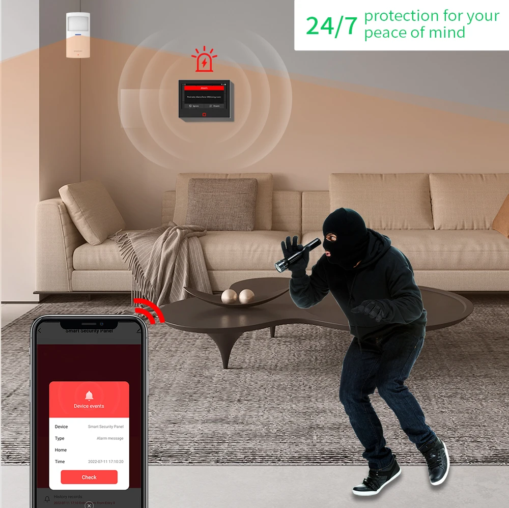 Staniot LoRa Version 7 inch Security Alarm System WiFi 4G Tuya Smart Home Burglar Kit 500m Transmission Distance Built-in Siren