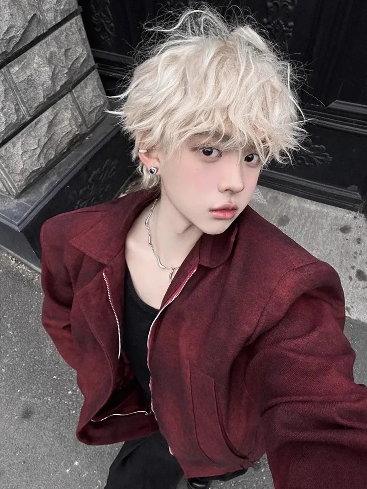 

Мужская модель American Sle ort oulder Jaet, повседневная модная городская одежда, окрашенное пальто с красным воротником, свободный крой, осень-зима