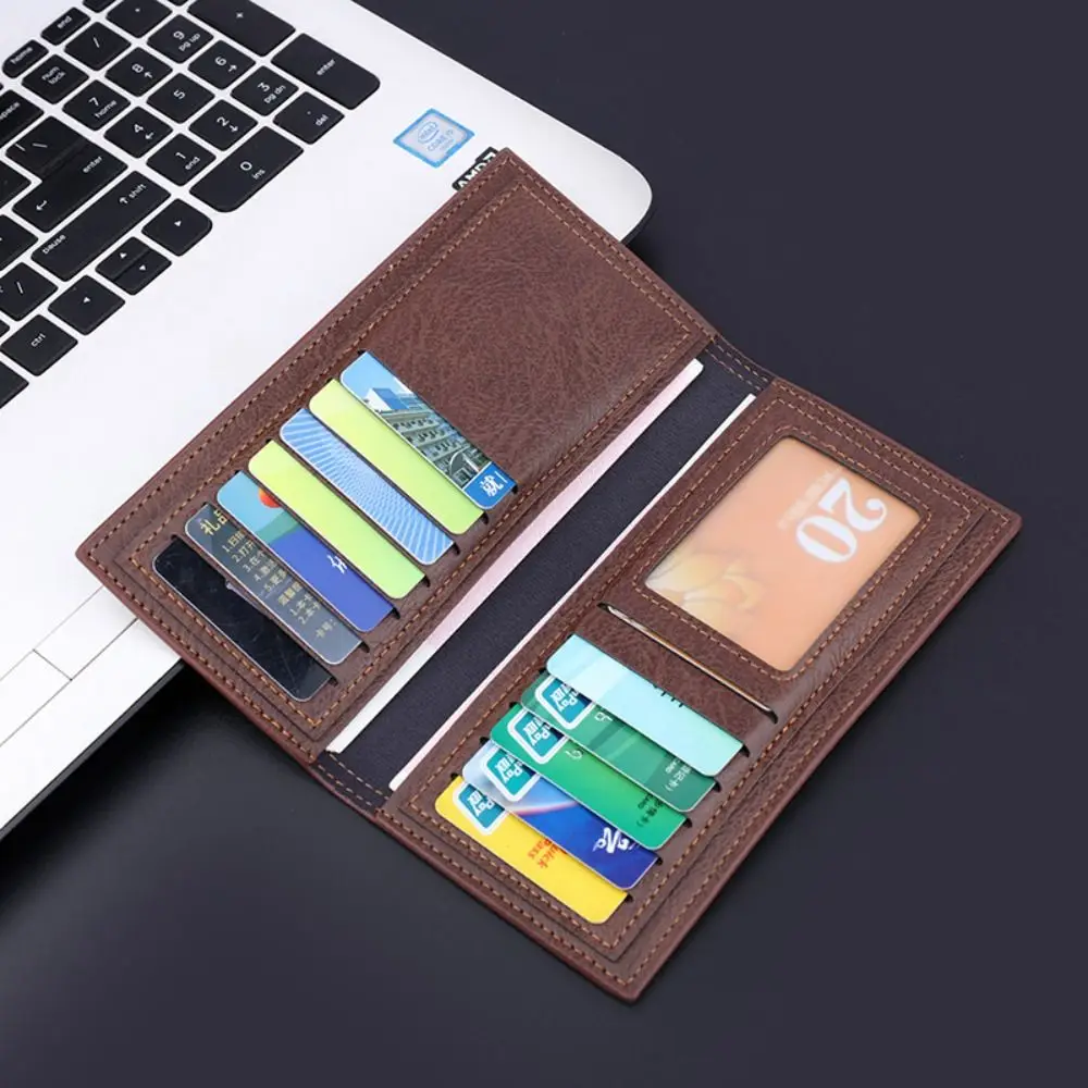 Portable Oil Wax Leather 2 Fold Purse Multi-position Thin Men's Hand Bag Leisure Ultralight Men's Long Wallet Male