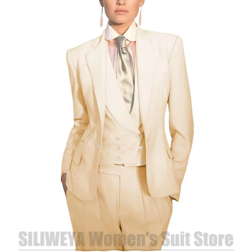 Traje de tres piezas para mujer, chaqueta Formal de oficina, chaleco, pantalones, conjunto elegante de un solo botón, trajes informales para fiesta de boda de Color sólido