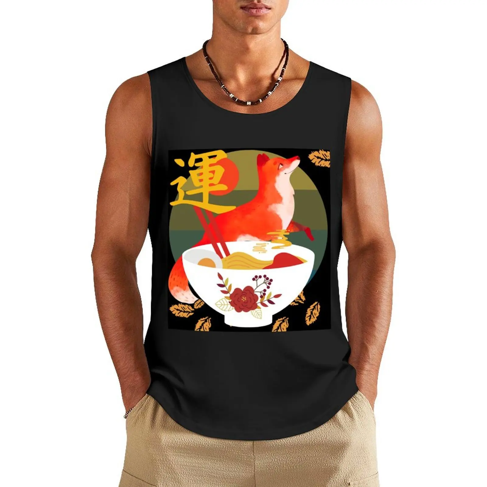 

FOX LEAVES RAMEN Tank Top men clothes Men's gym Man gym clothes sleeveless jackets