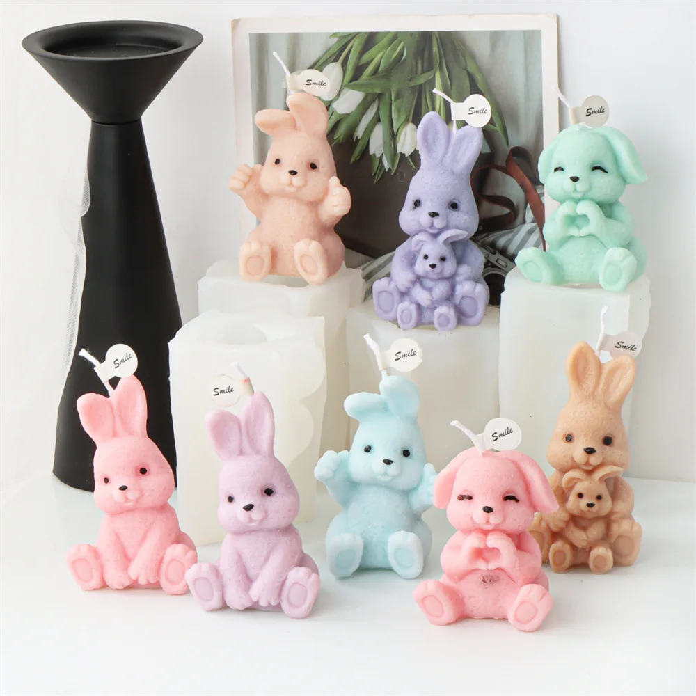 Bunny Kaars Siliconen Mal Konijn Ornament Mal Kaarsvorm Aroma Gips Mal Diy Kaars Gereedschap Home Decor