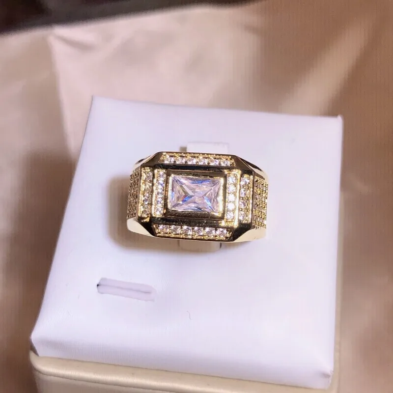 Men's Yellow Gold Rectangular Diamond Luxury Ring