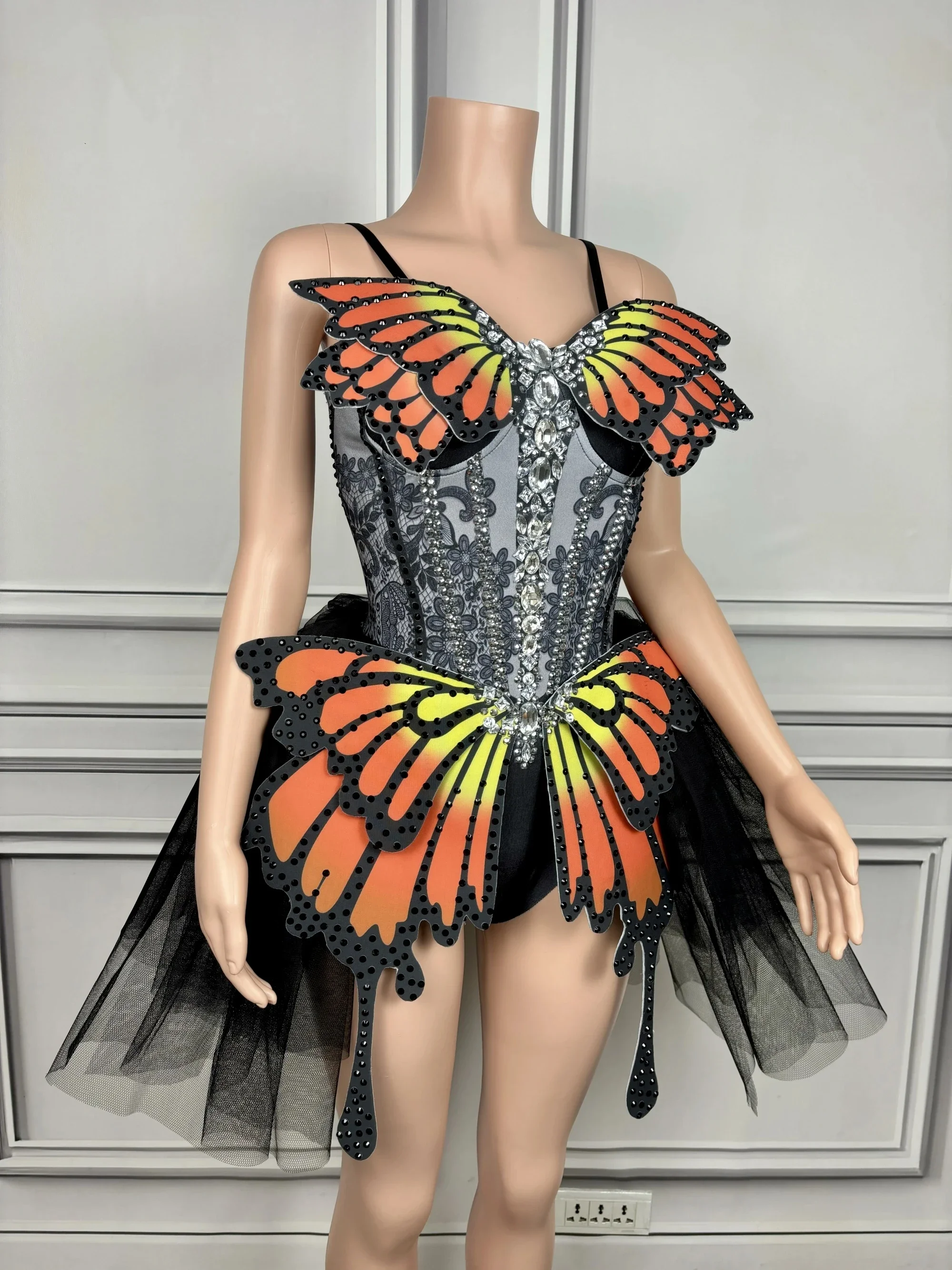 2024 جديد مصمم ارتداءها فراشة شبكة مثير ألف خط عارية الذراعين قطعة واحدة النساء الزي ملهى ليلي الرقص أداء المرحلة ارتداء