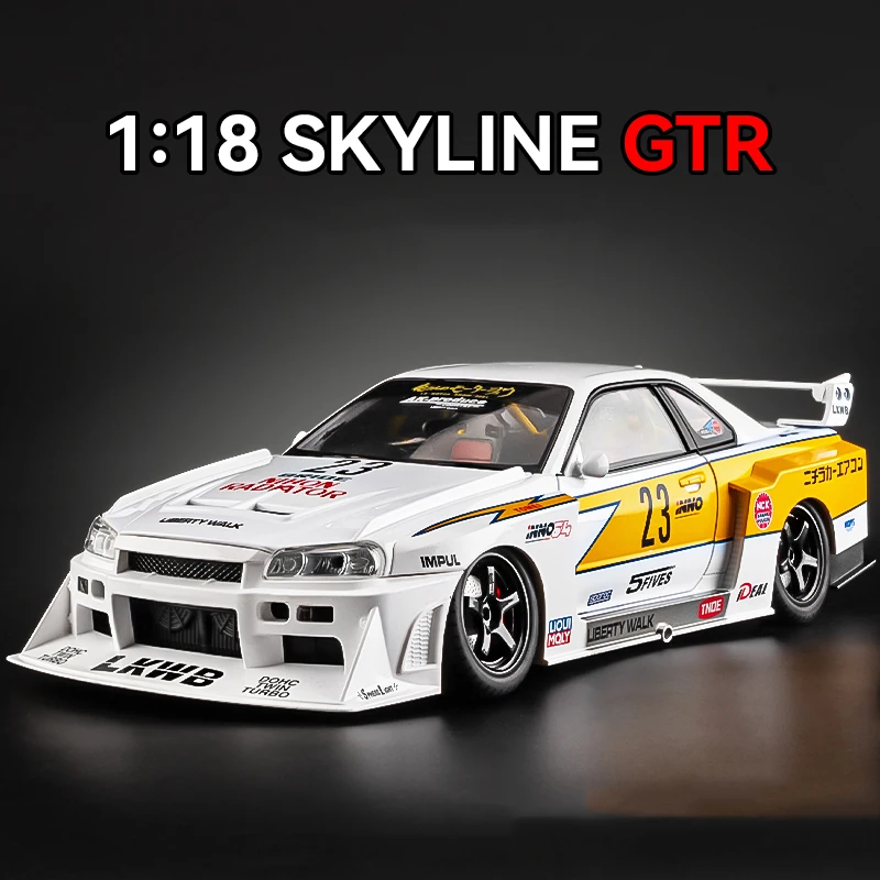 1:18 GTR R34 Skylin S15 LBWK Modello di auto in lega Suono Luce Tirare indietro Giocattolo per bambini Da collezione Regalo di compleanno