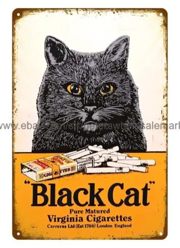 Black Cat smoking tobacco cigarette metal tin sign poster garage decor