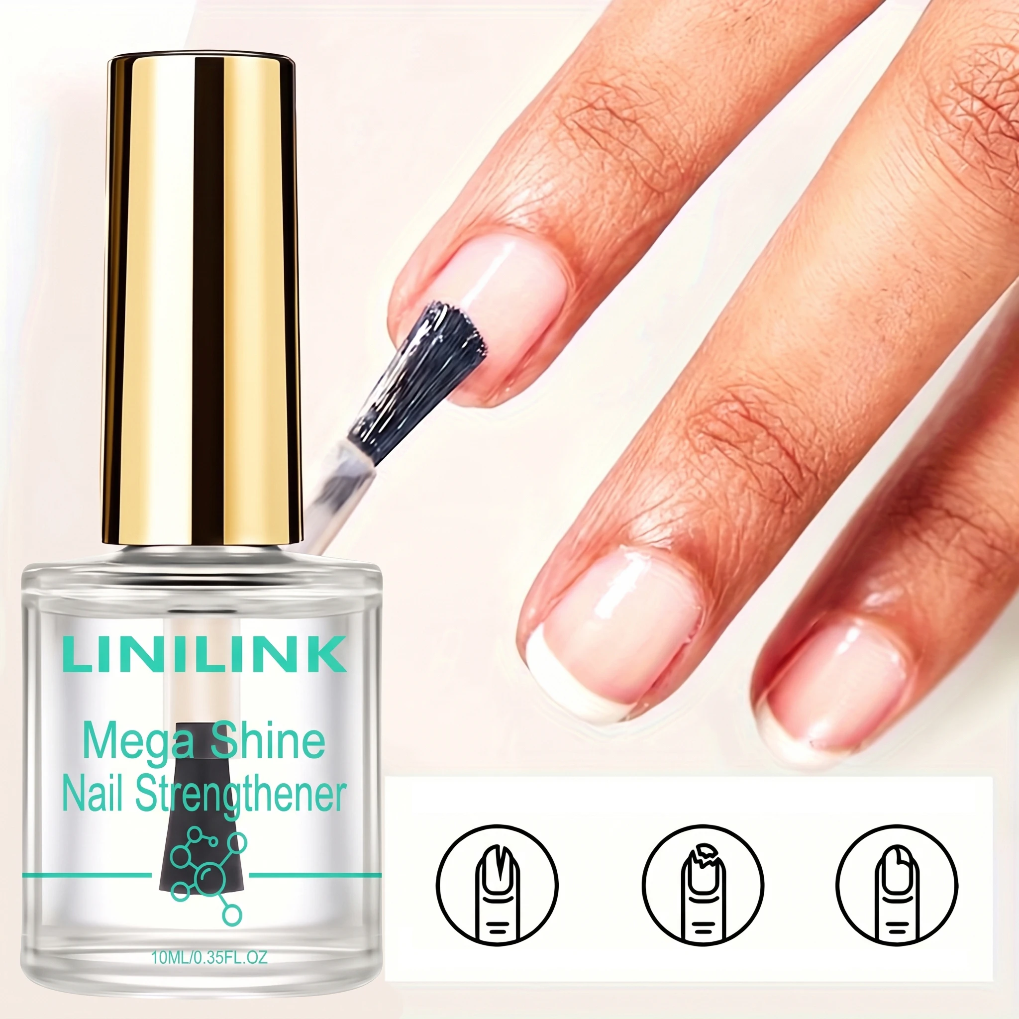 2-in-1 Nail Gloss: Strengthens, Toughens, Anti-Break, Protects Color, Fortifies Weak Nails, Daily Care, for Pros.