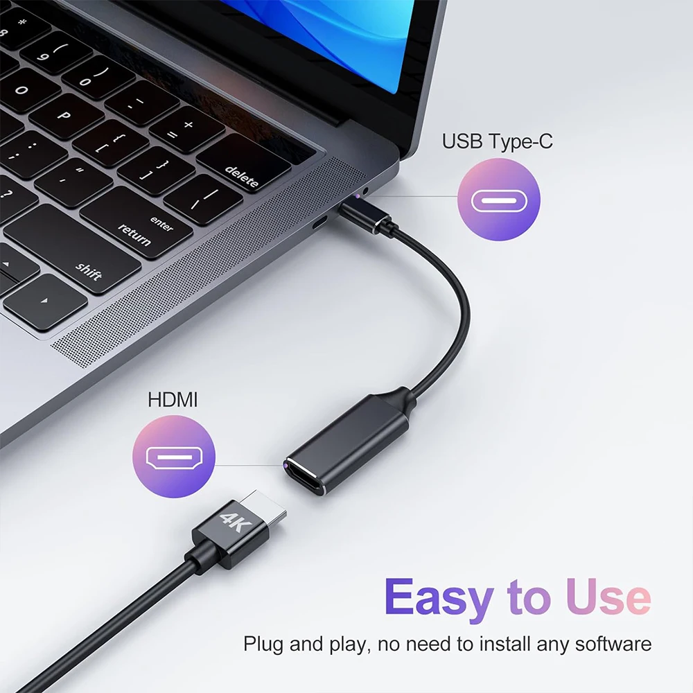 RayCue USB C to HDMI Adapter 4K 30/60Hz USB Type C to HDMI Cable Convertor for MacBook Lenovo Dell Laptop Monitor TV Projector