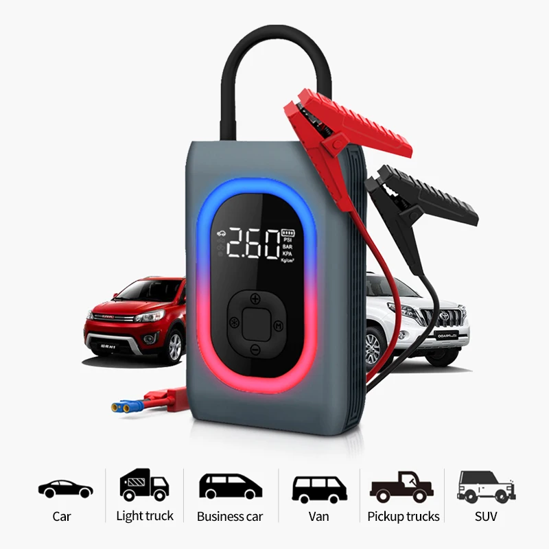 Car Jump Starter Power Bank Lighting Portable Air Compressor 2 In 1 Cars Battery Wireless Car tire inflators Air Pump Equipment